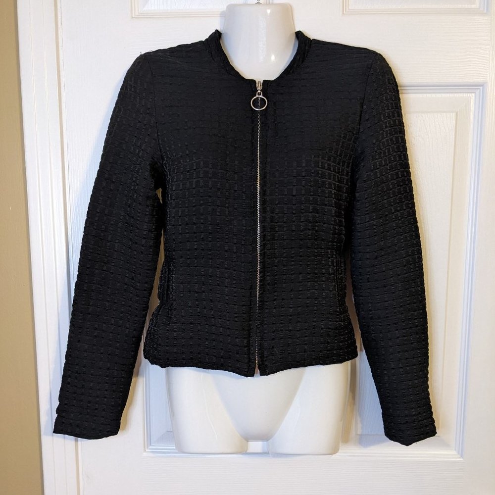 Maje Black Textured Zip Front Long Sleeve Elastic Waist Jacket size S USA/36 EU*